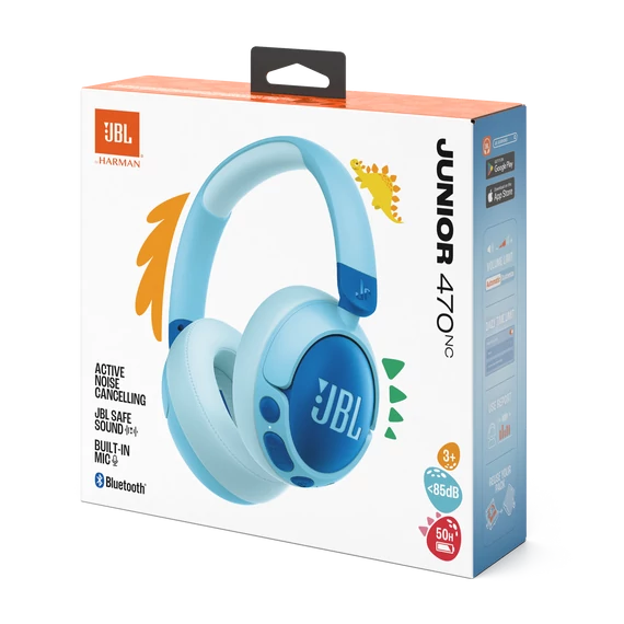 JBL Junior 470NC bluetooth-os, zajszűrős fejhallgató, kék