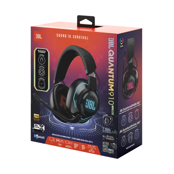 JBL Quantum 910 Gamer, zajszűrős, vezeték nélküli fejhallgató, fekete